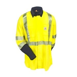 Carhartt Men's XL FR Flame Resistant‎ Hi Viz Yellow Reflective Button Shirt NEW